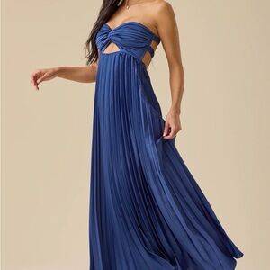 Altar'd State Navy Twist-Front Pleated Maxi Dress